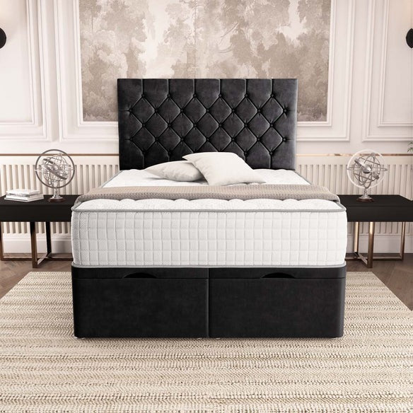 Seville Chesterfield Ottoman Divan Bed - Black Plush Velvet
