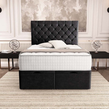Seville Chesterfield Ottoman Divan Bed - Black Plush Velvet