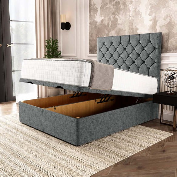Seville Chesterfield Ottoman Divan Bed - Charcoal Chenille
