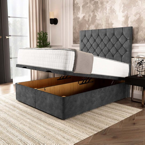 Seville Chesterfield Ottoman Divan Bed - Charcoal Coniston