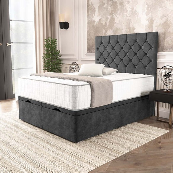 Seville Chesterfield Ottoman Divan Bed - Charcoal Coniston