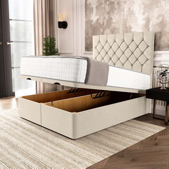 Seville Chesterfield Ottoman Divan Bed - Cream Plush Velvet