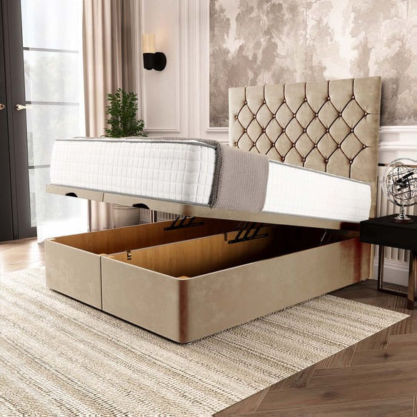 Seville Chesterfield Ottoman Divan Bed - Mink Plush Velvet