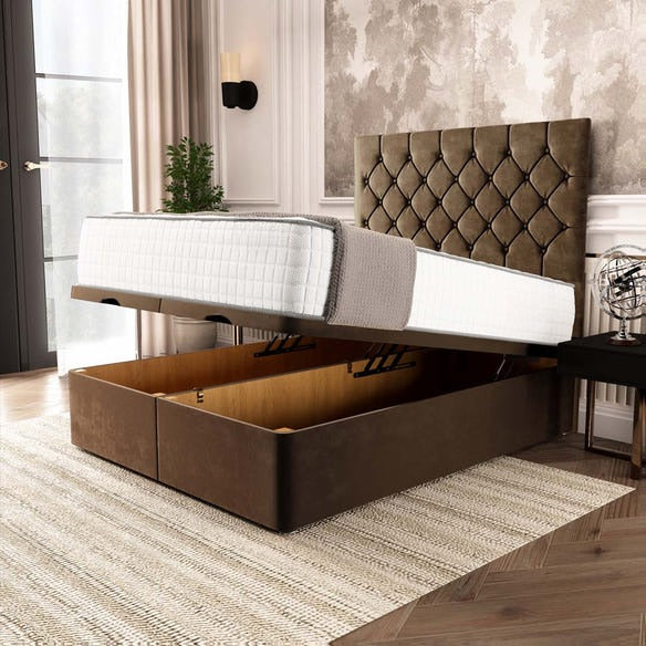 Seville Chesterfield Ottoman Divan Bed - Mocca Plush Velvet