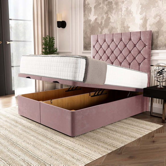 Seville Chesterfield Ottoman Divan Bed - Pink Plush Velvet