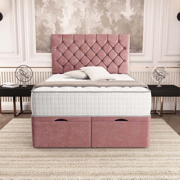 Seville Chesterfield Ottoman Divan Bed - Pink Plush Velvet
