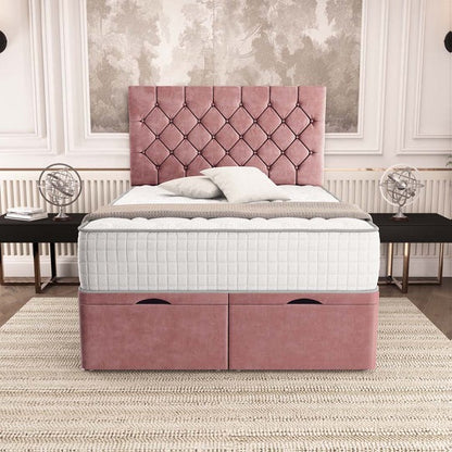 Seville Chesterfield Ottoman Divan Bed - Pink Plush Velvet