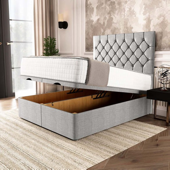 Seville Chesterfield Ottoman Divan Bed - Silver Linoso