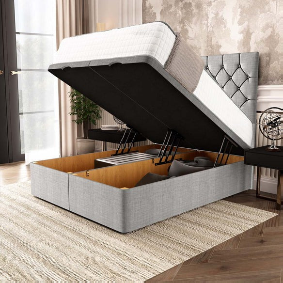 Seville Chesterfield Ottoman Divan Bed - Silver Linoso