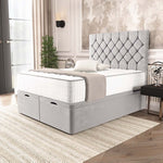 Seville Chesterfield Ottoman Divan Bed - Silver Plush Velvet