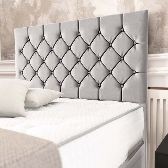 Seville Chesterfield Ottoman Divan Bed - Silver Plush Velvet