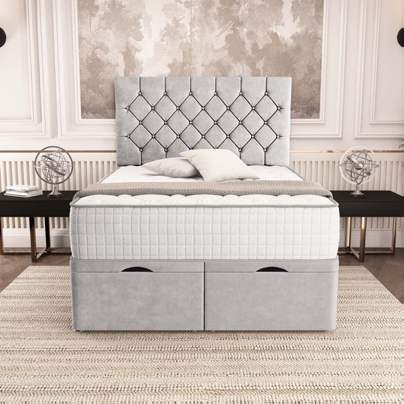 Seville Chesterfield Ottoman Divan Bed - Silver Plush Velvet