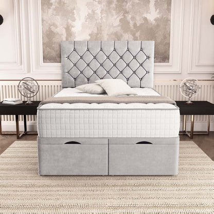 Seville Chesterfield Ottoman Divan Bed - Silver Plush Velvet