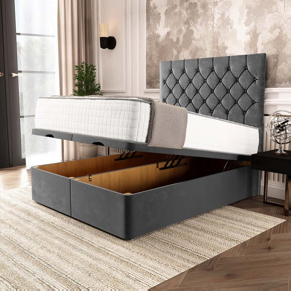 Seville Chesterfield Ottoman Divan Bed - Steel Plush Velvet