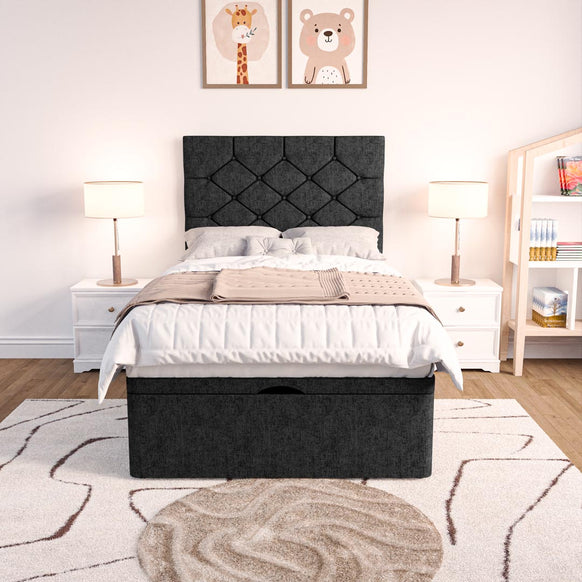 Seville Kids Chesterfield Ottoman Divan Bed - Black Chenille