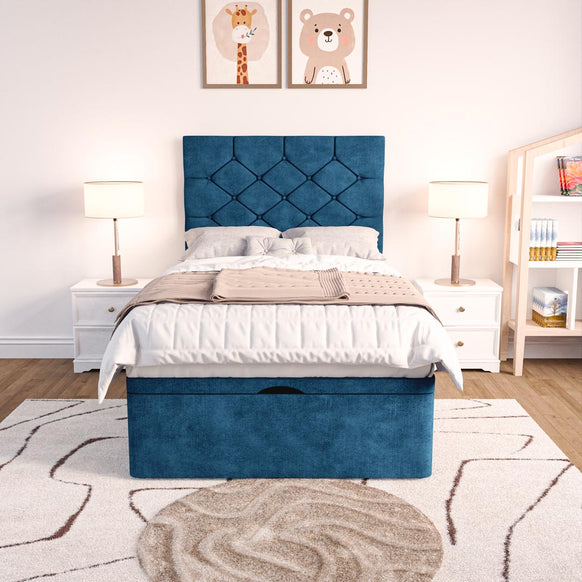 Seville Kids Chesterfield Ottoman Divan Bed - Blue Coniston