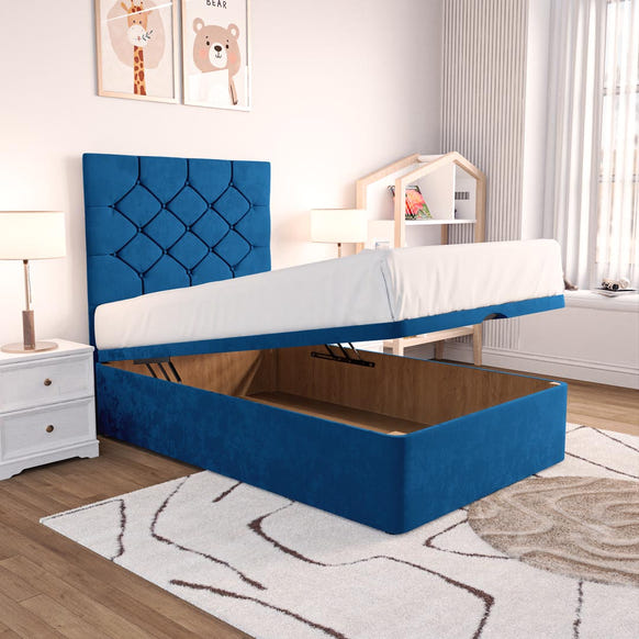 Seville Kids Chesterfield Ottoman Divan Bed - Blue Plush Velvet
