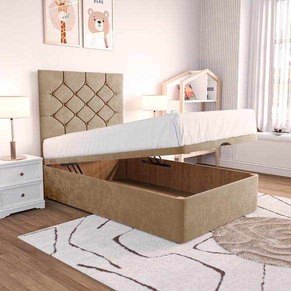Seville Kids Chesterfield Ottoman Divan Bed - Mink Plush Velvet