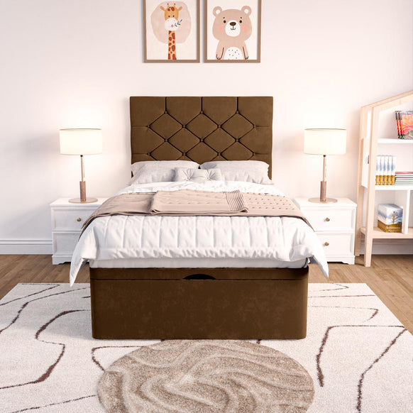Seville Kids Chesterfield Ottoman Divan Bed - Mocca Plush Velvet
