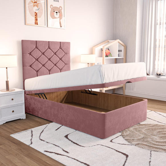 Seville Kids Chesterfield Ottoman Divan Bed - Pink Plush Velvet