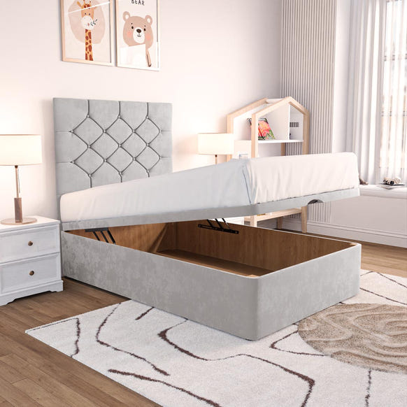 Seville Kids Chesterfield Ottoman Divan Bed - Silver Plush Velvet