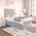 Seville Kids Chesterfield Ottoman Divan Bed - Silver Plush Velvet