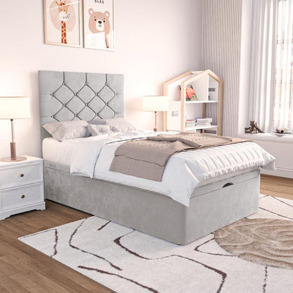 Seville Kids Chesterfield Ottoman Divan Bed - Silver Plush Velvet
