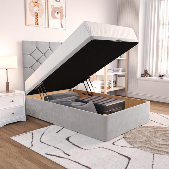 Seville Kids Chesterfield Ottoman Divan Bed - Silver Plush Velvet