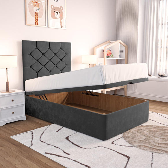 Seville Kids Chesterfield Ottoman Divan Bed - Steel Plush Velvet