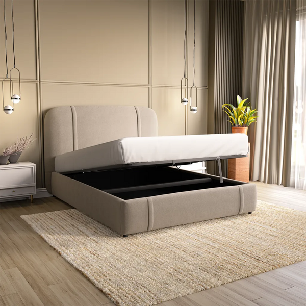 Sienna Upholstered Ottoman Bed - Sand Maloy