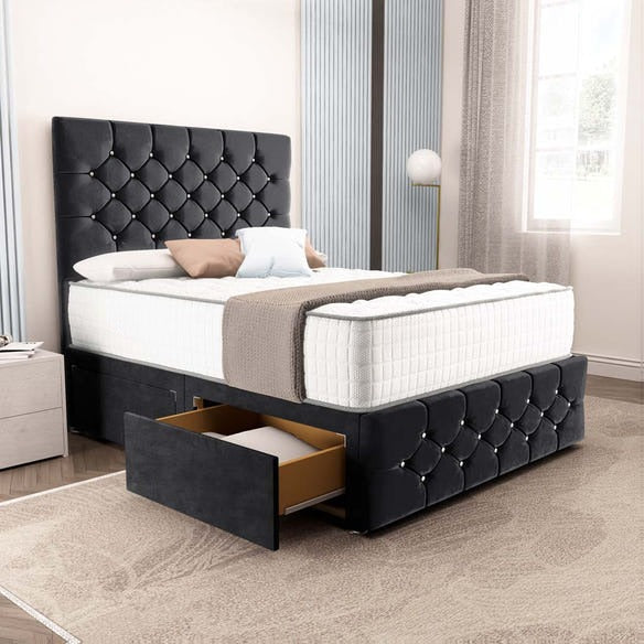Suva Divan Bed - Black Plush Velvet
