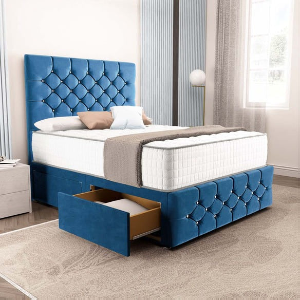 Suva Divan Bed - Blue Plush Velvet