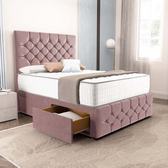Suva Divan Bed - Pink Plush Velvet