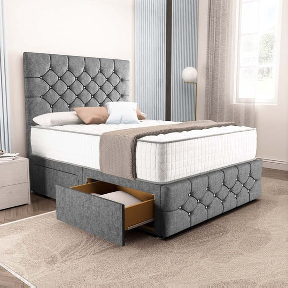 Suva Divan Bed - Silver Chenille