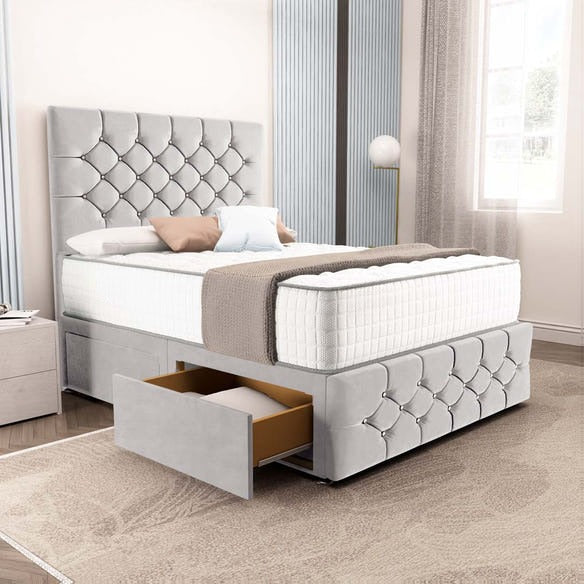 Suva Divan Bed - Silver Plush Velvet