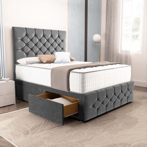 Suva Divan Bed - Steel Plush Velvet