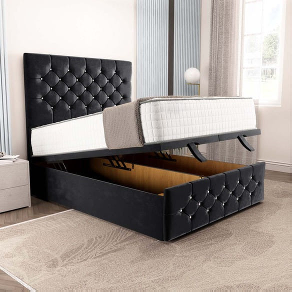 Suva Ottoman Divan Bed - Black Plush Velvet