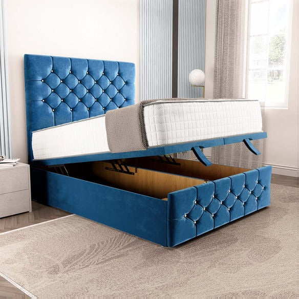 Suva Ottoman Divan Bed - Blue Plush Velvet