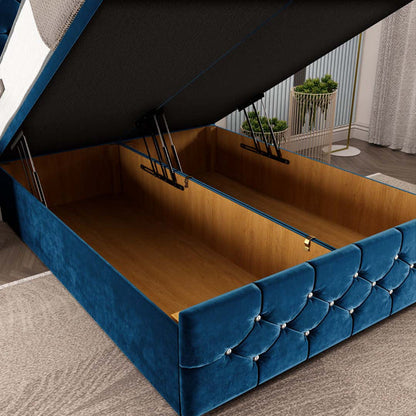 Suva Ottoman Divan Bed - Blue Plush Velvet