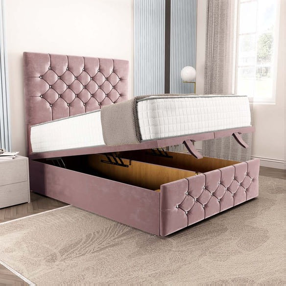 Suva Ottoman Divan Bed - Pink Plush Velvet