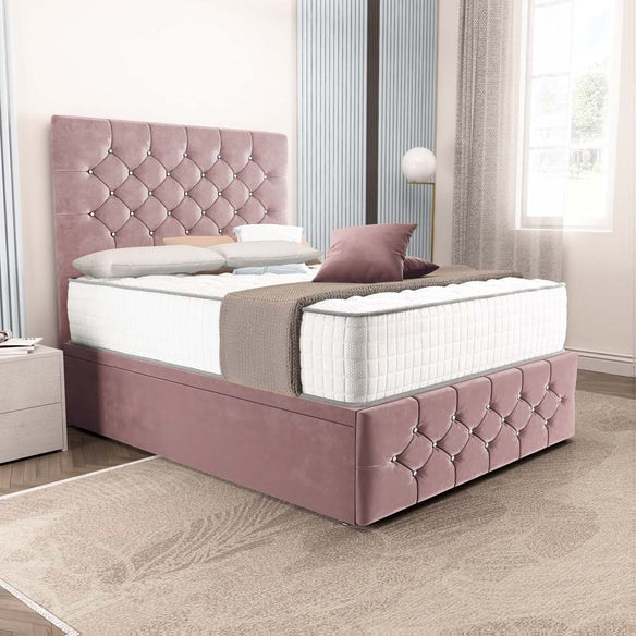 Suva Ottoman Divan Bed - Pink Plush Velvet