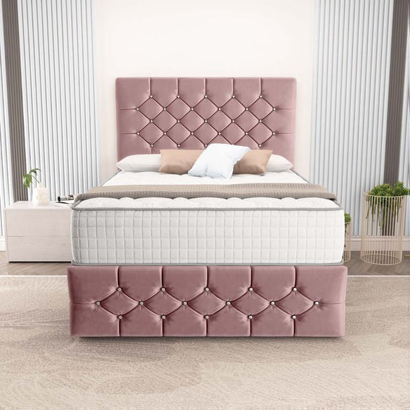 Suva Ottoman Divan Bed - Pink Plush Velvet