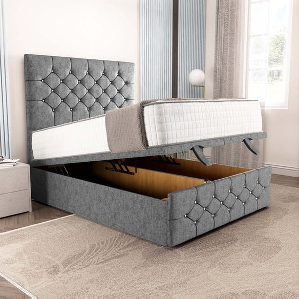 Suva Ottoman Divan Bed - Silver Chenille