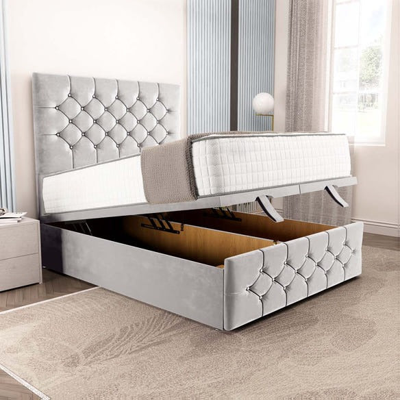 Suva Ottoman Divan Bed - Silver Plush Velvet