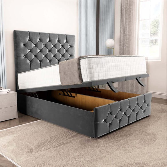Suva Ottoman Divan Bed - Steel Plush Velvet