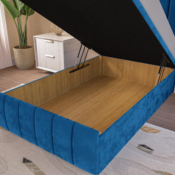 Sydney Kids Ottoman Divan Bed - Blue Plush Velvet