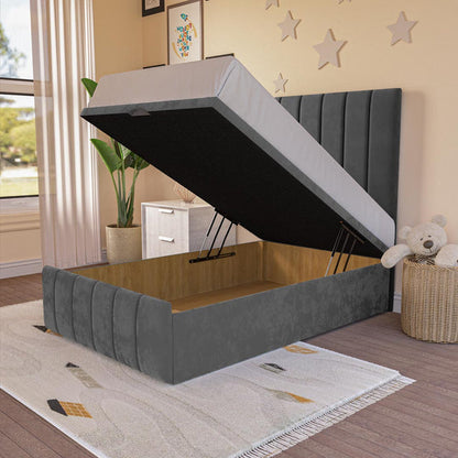 Sydney Kids Ottoman Divan Bed - Steel Plush Velvet