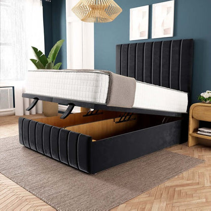 Sydney Ottoman Divan Bed - Black Plush Velvet