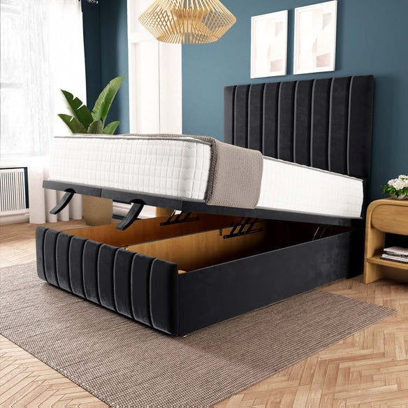 Sydney Ottoman Divan Bed - Black Plush Velvet