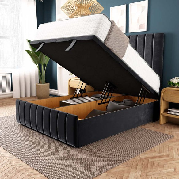 Sydney Ottoman Divan Bed - Black Plush Velvet